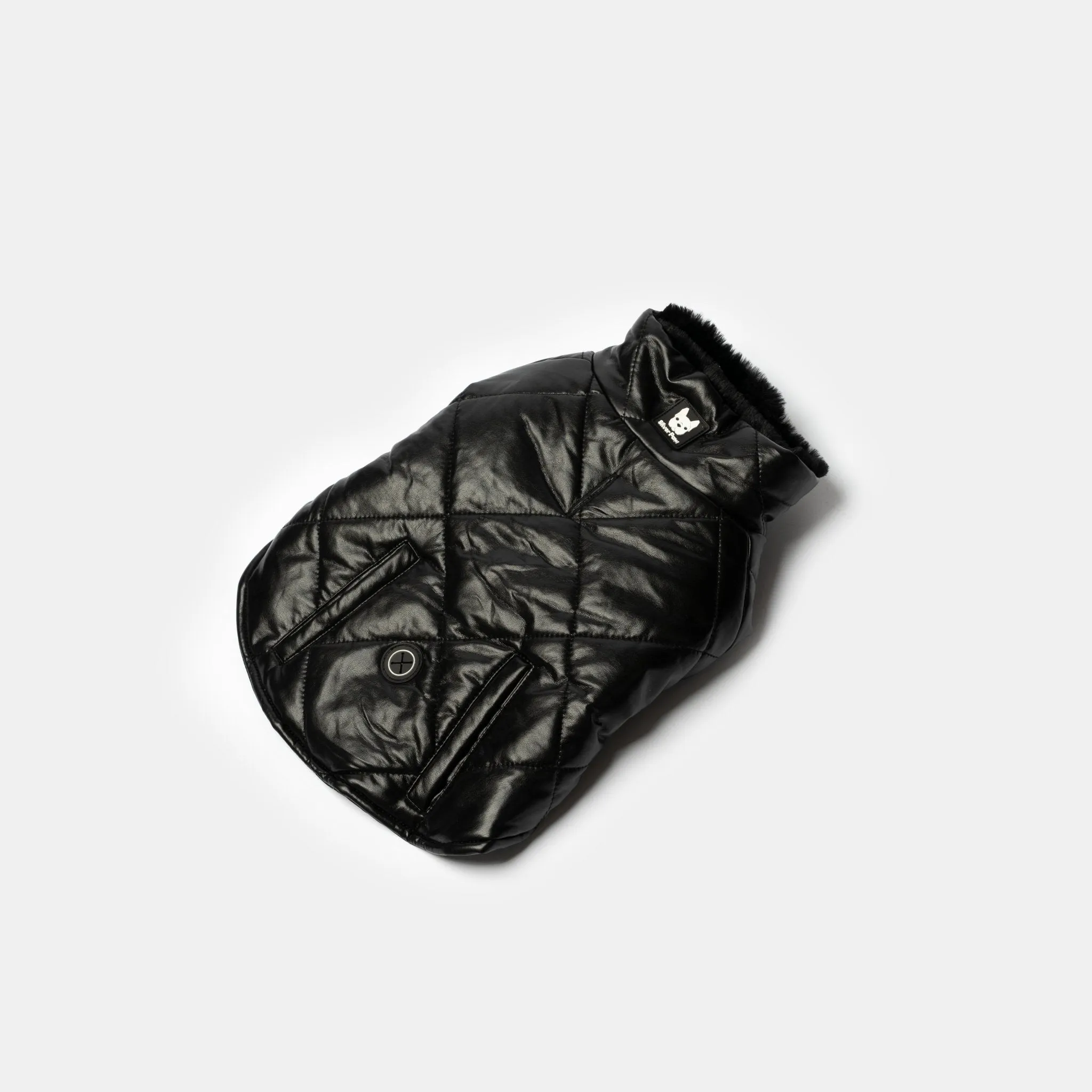 🖤 Phoenix Dog Jacket - Black | Quilted Vegan Leather Coat with Faux Fur Lining