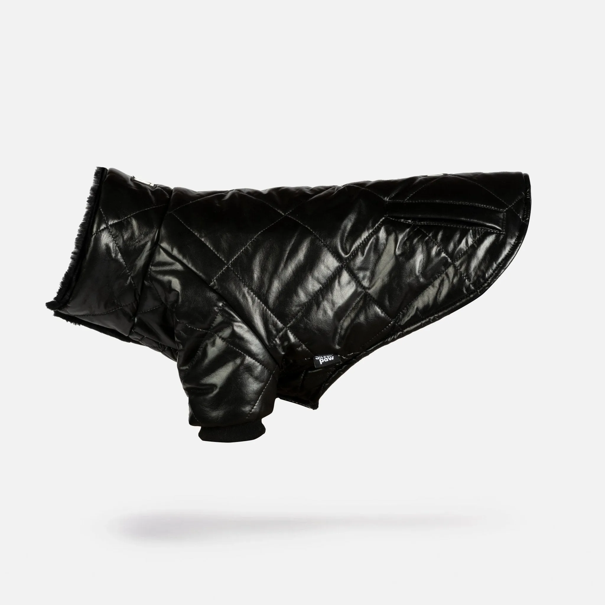 🖤 Phoenix Dog Jacket - Black | Quilted Vegan Leather Coat with Faux Fur Lining