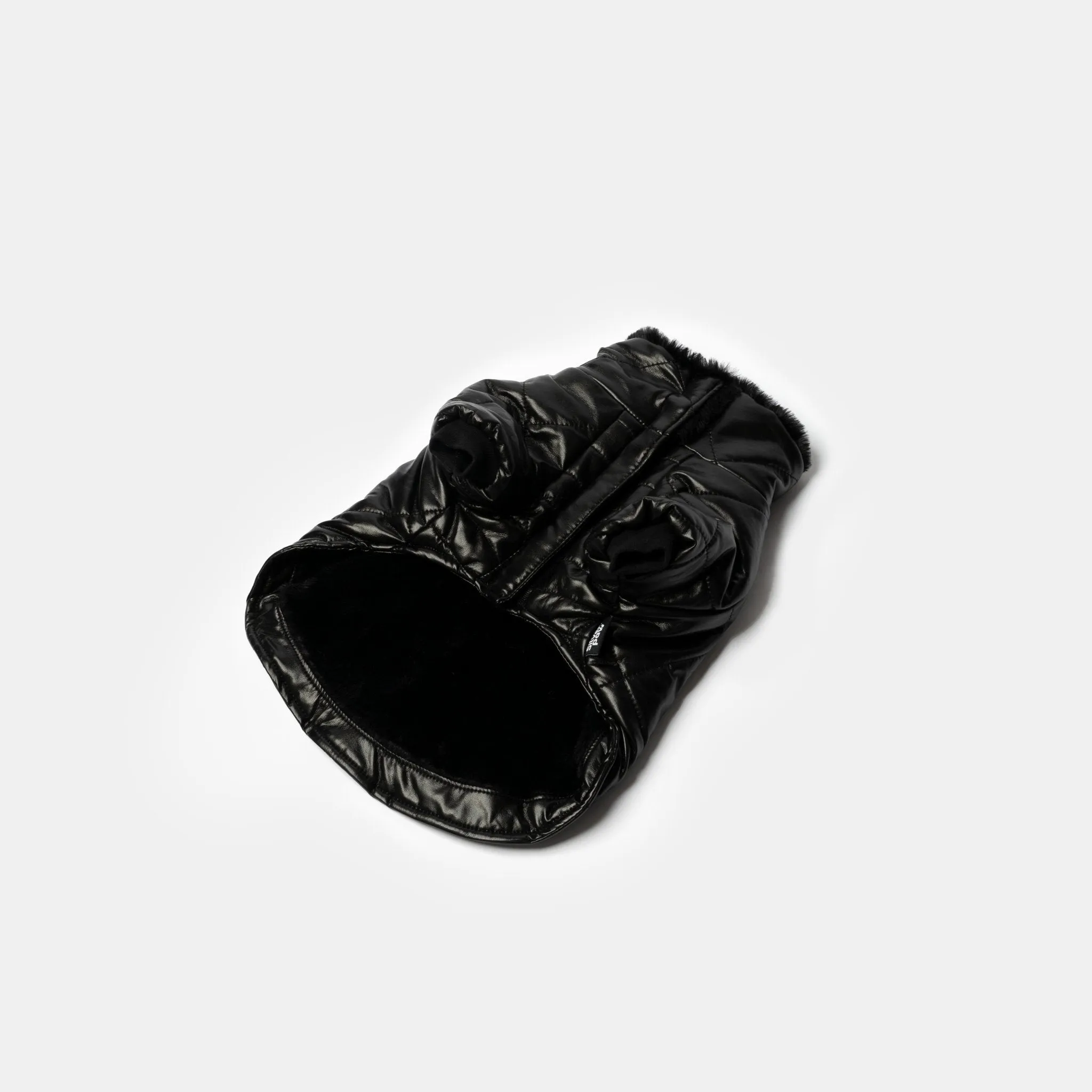 🖤 Phoenix Dog Jacket - Black | Quilted Vegan Leather Coat with Faux Fur Lining