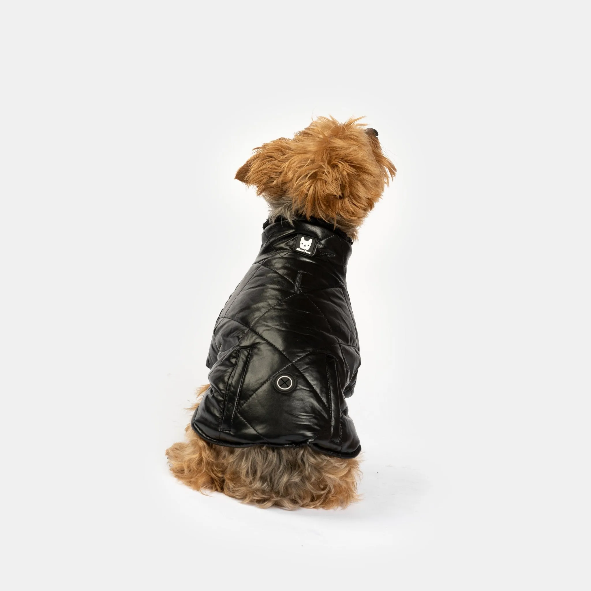 🖤 Phoenix Dog Jacket - Black | Quilted Vegan Leather Coat with Faux Fur Lining