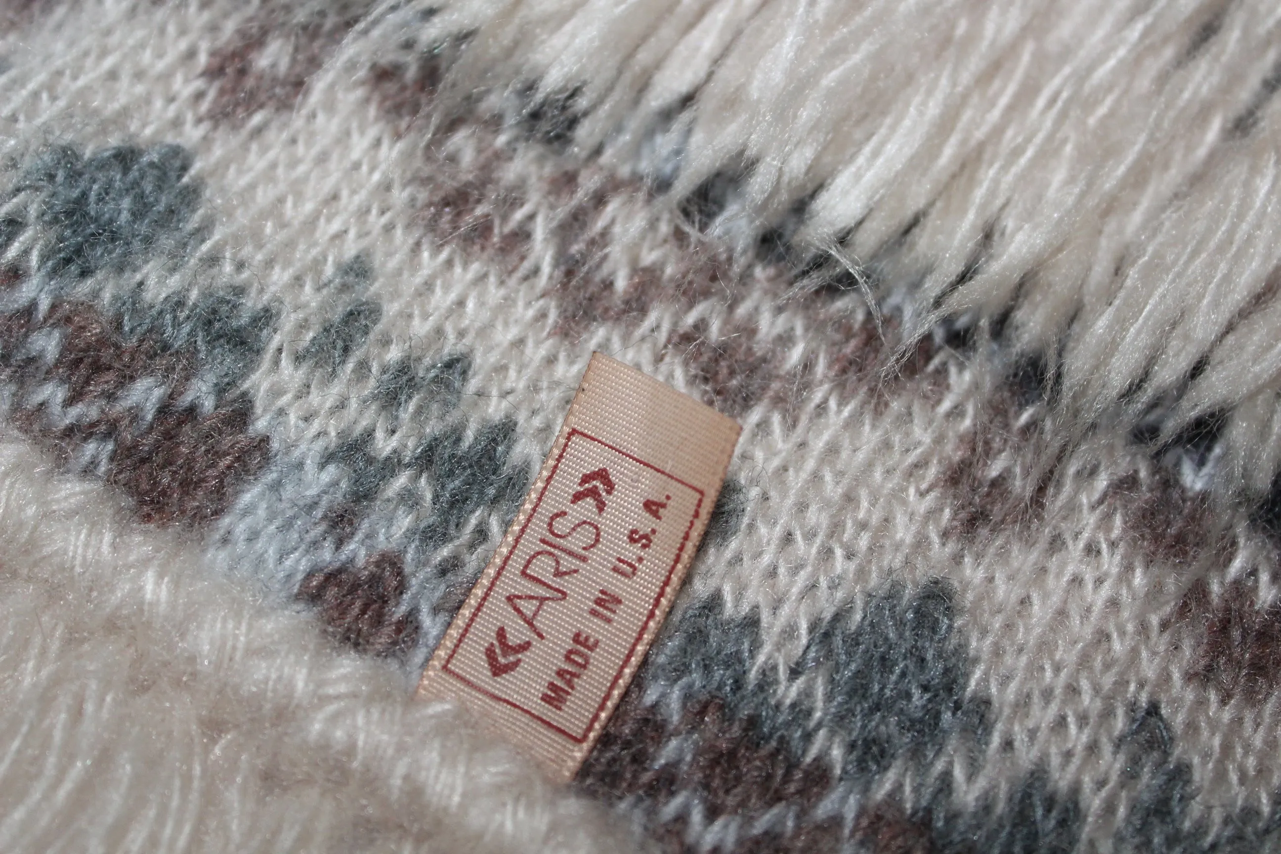 Aris Acrylic Sweater Knit Scarf Nordic Design Double Fabric 7" X 60" USA