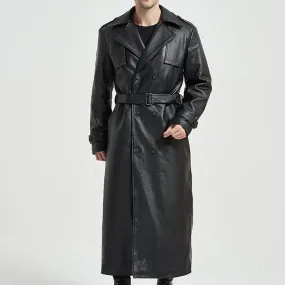 Black Genuine Sheepskin Leather Trench Coat