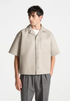 Boxy Leather Revere Shirt - Stone