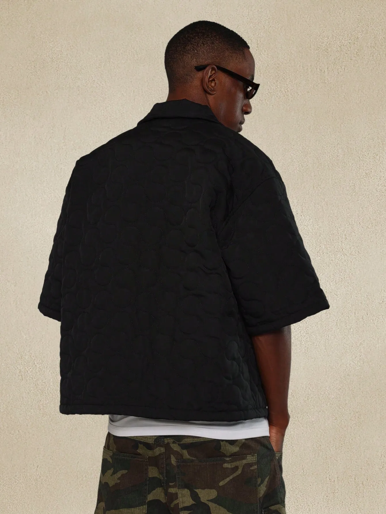 Boxy Nylon Quilted Shirt With Branded PU Patch