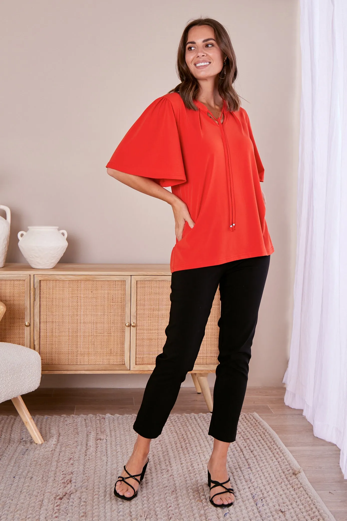 Carrie Tie Neck Top - Red