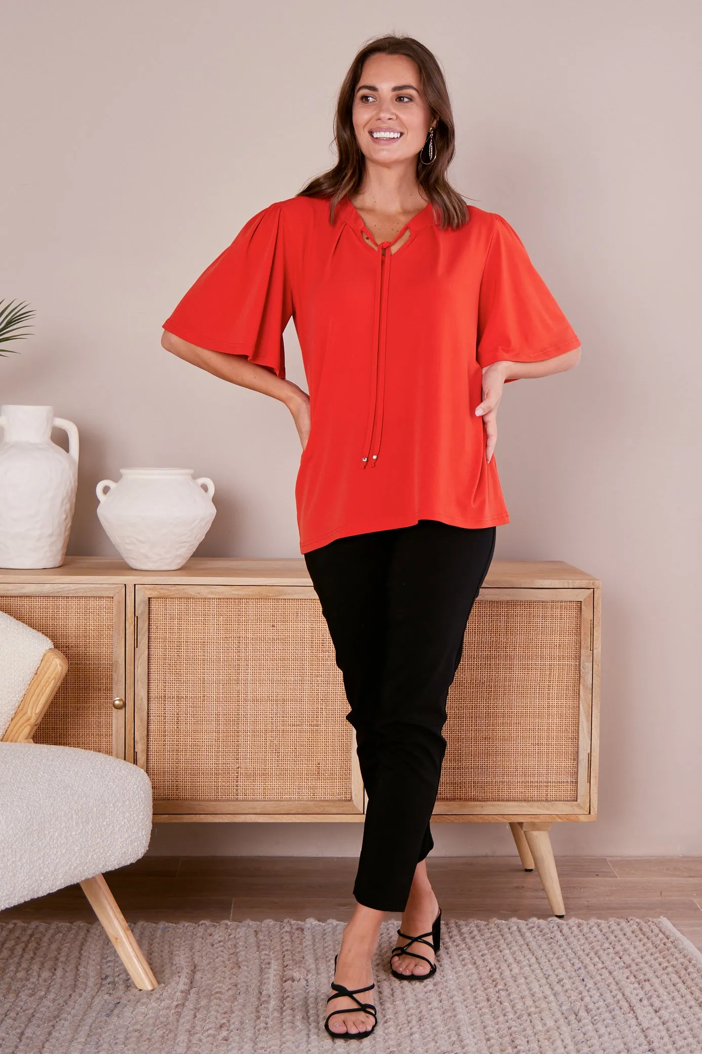Carrie Tie Neck Top - Red