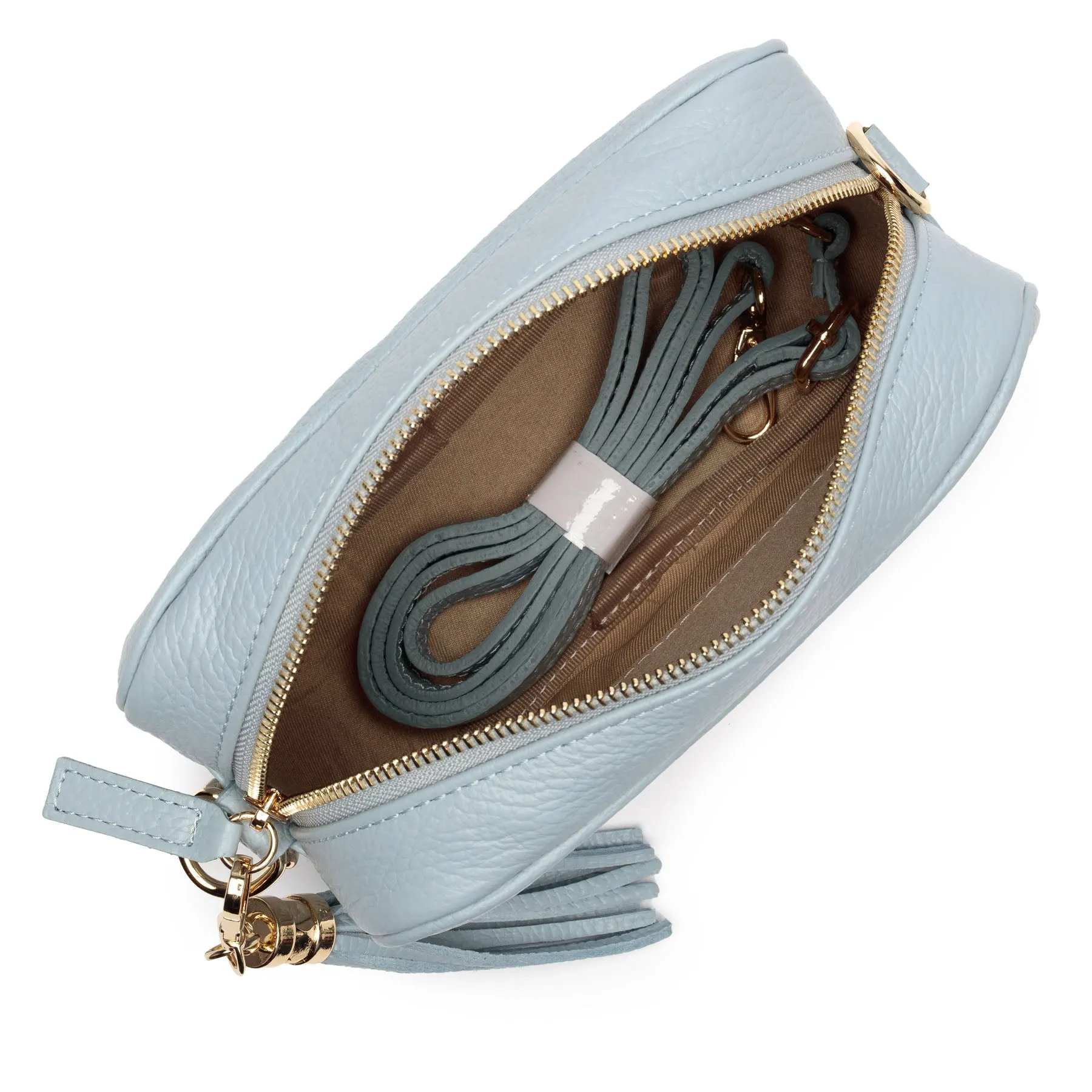 Crossbody Powder Blue (Black/Gold/White Stripes Strap)