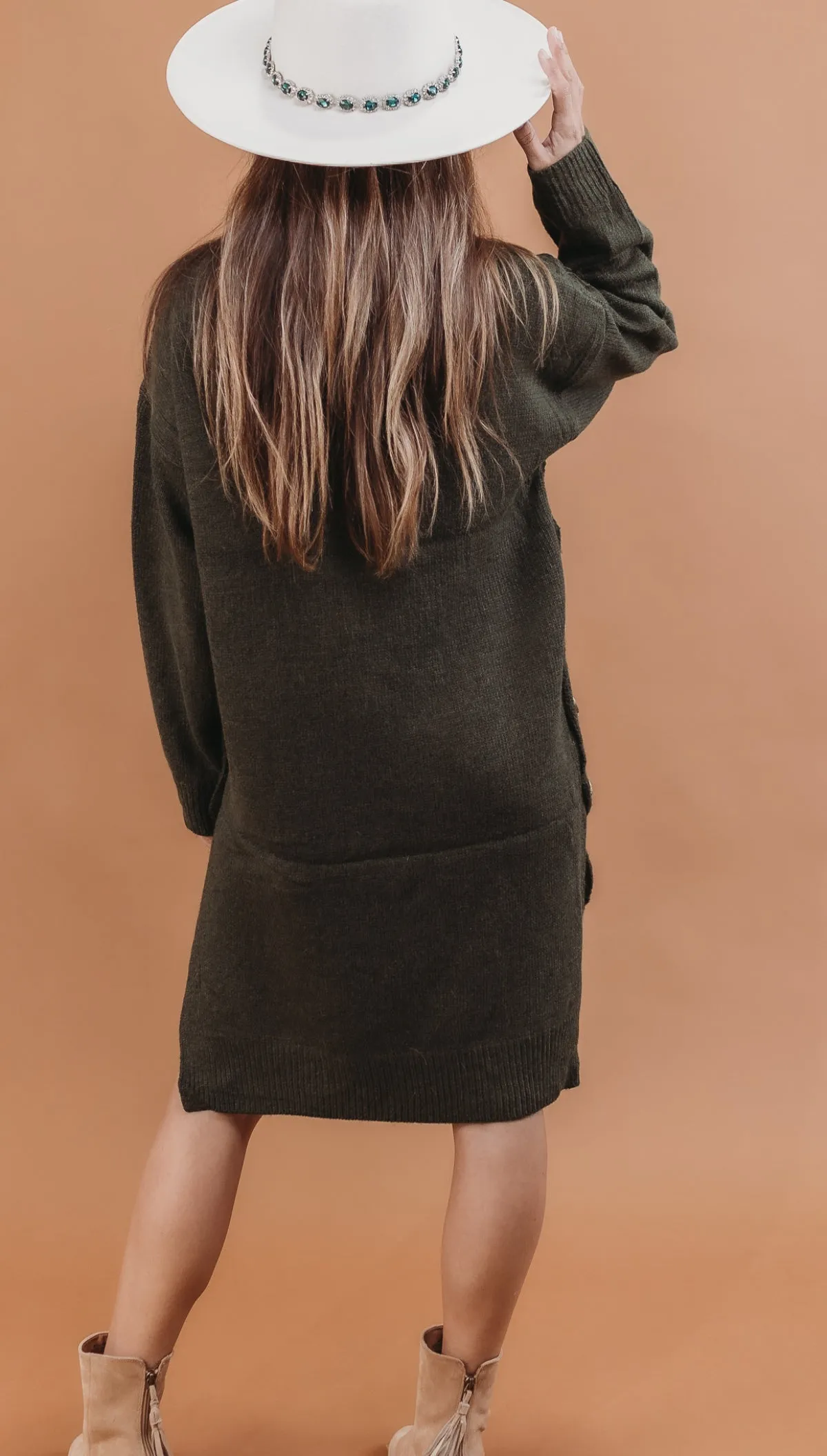 Davi & Dani Solid Long Sleeve Argyle Button Down Sweater Dress