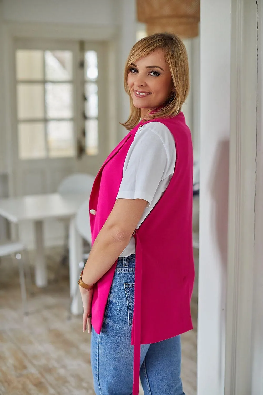 Designer Aurora Metallic Accent Sleeveless Gilet
