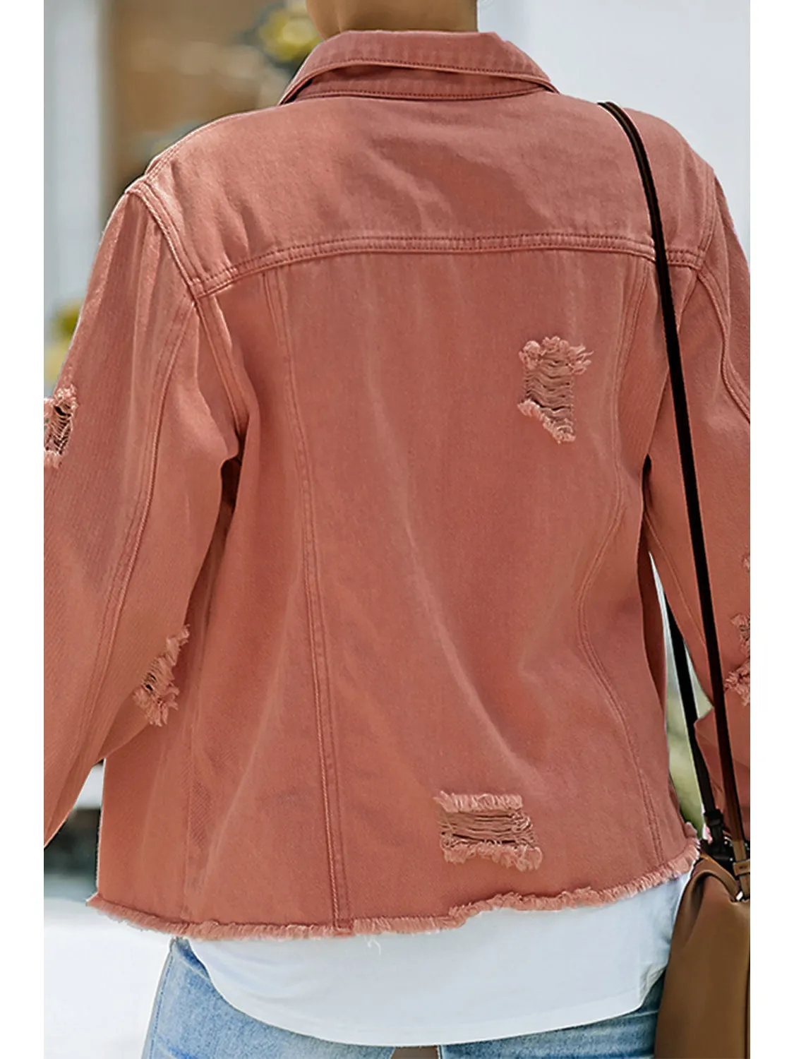 Distressed Raw Hem Denim Jacket