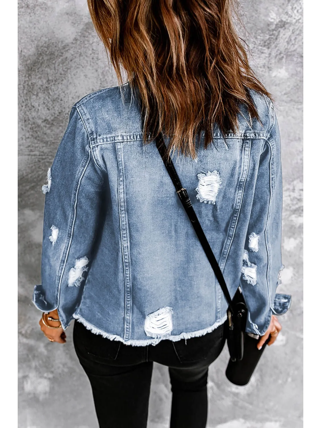 Distressed Raw Hem Denim Jacket