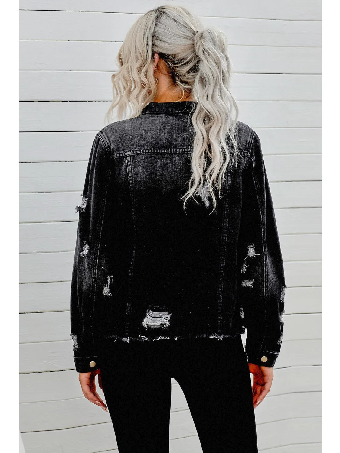 Distressed Raw Hem Denim Jacket