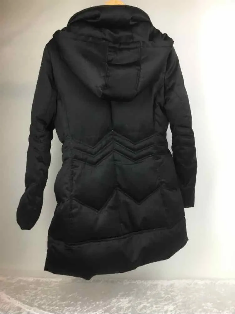 DKNY Size S Black Feathers quilted Zip Front Hooded Coat