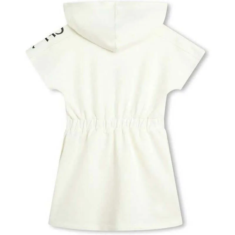 Girls White Fusion Hooded Dress