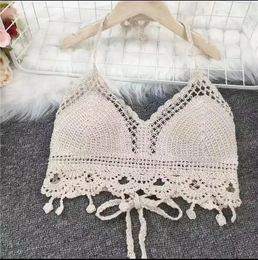 Halter neck Top: Lace-up Exposed Vest Female Openwork Knitted