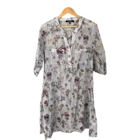 Isle Jacobsen Sheer Cotton Dress Grey with Floral Print Size 40 (UK14)