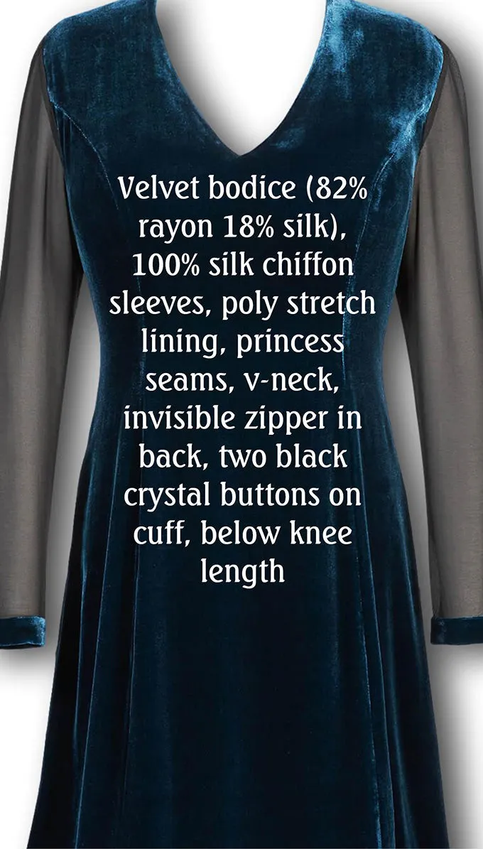 J. Peterman Women's Modern Fitted V-Neck Sheer Sleeve Velvet and Silk Chiffon Bodice Knee Length Dress