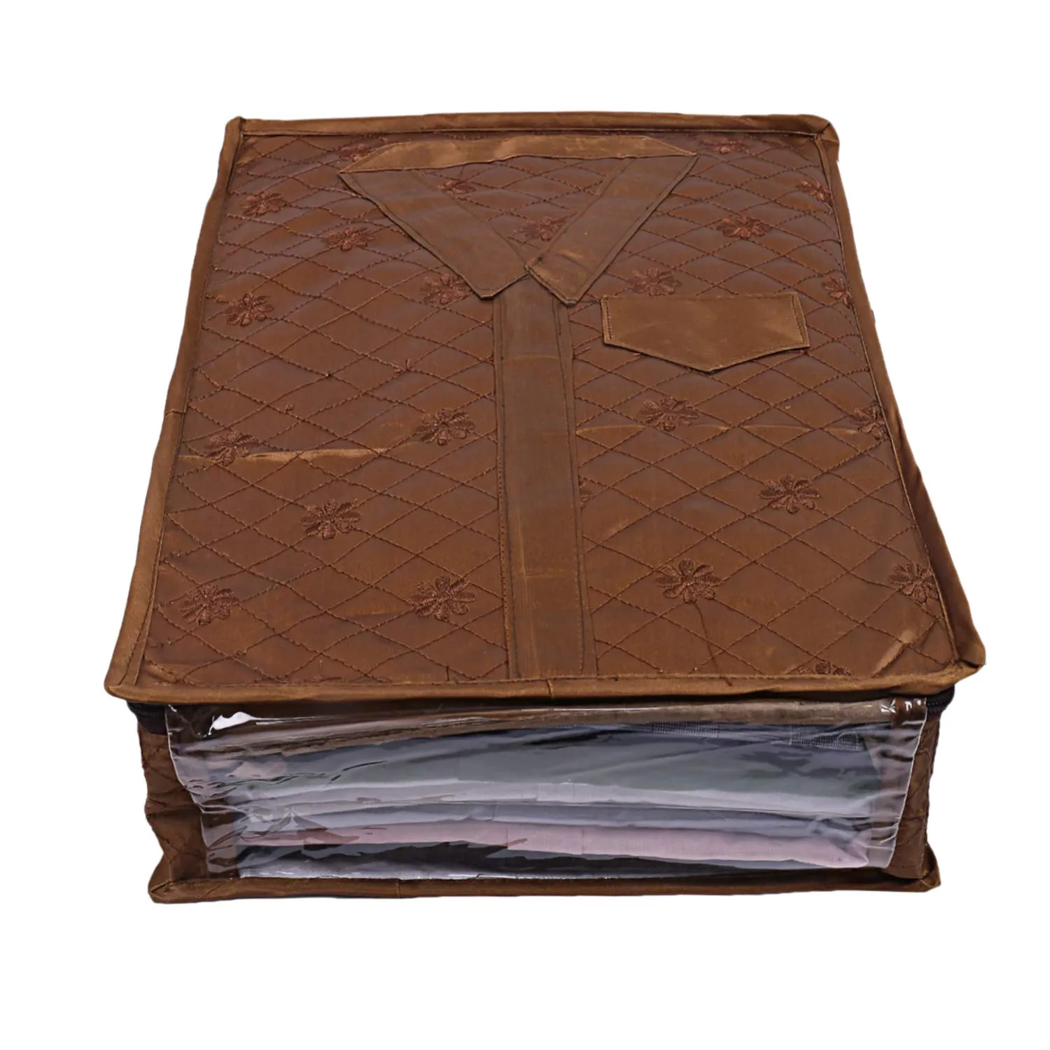 Kuber Industries 3 Layered Quilted Satin 2 Pieces Shirt Cover (Brown and Purple) -CTLTC10593