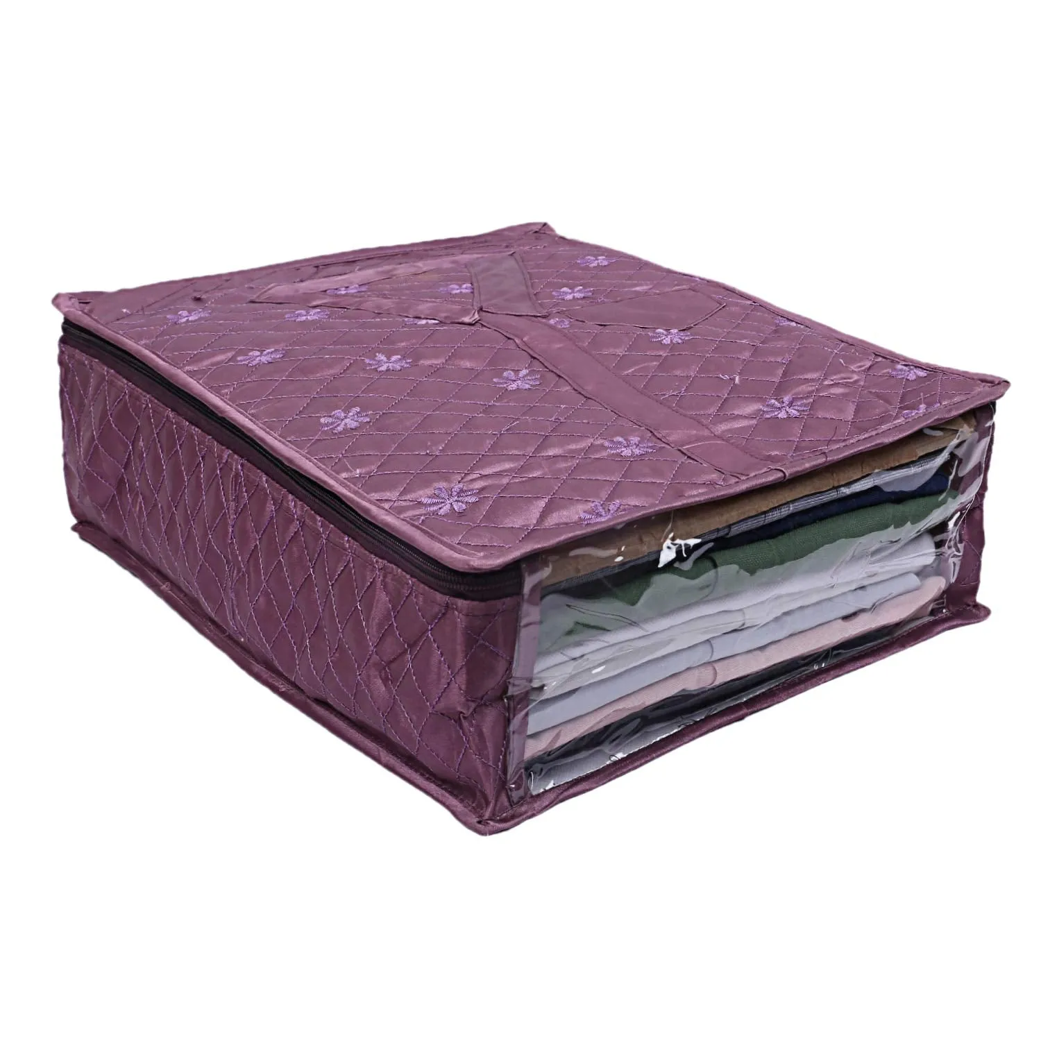 Kuber Industries 3 Layered Quilted Satin 2 Pieces Shirt Cover (Brown and Purple) -CTLTC10593