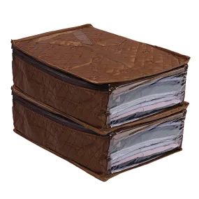 Kuber Industries 3 Layered Quilted Satin 2 Pieces Shirt Cover (Brown) -CTLTC10587