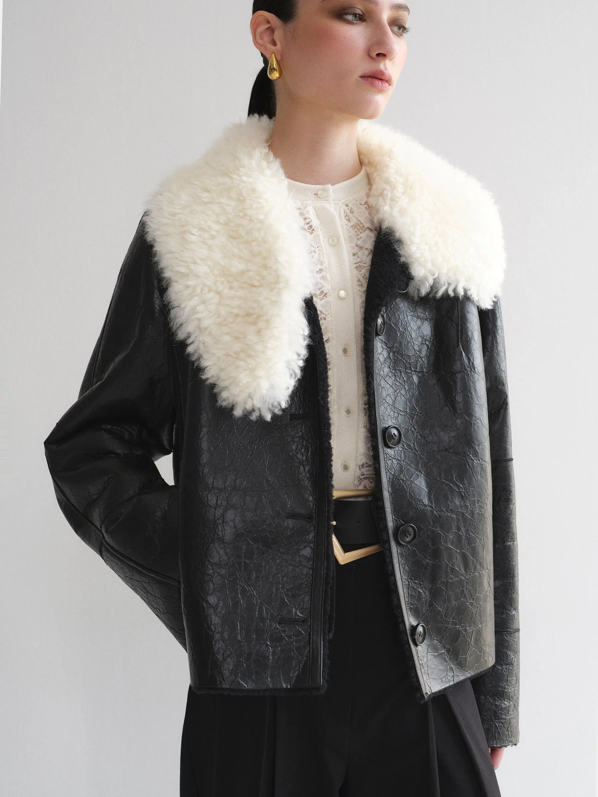 Makiro Lamb Fur Jacket, Black