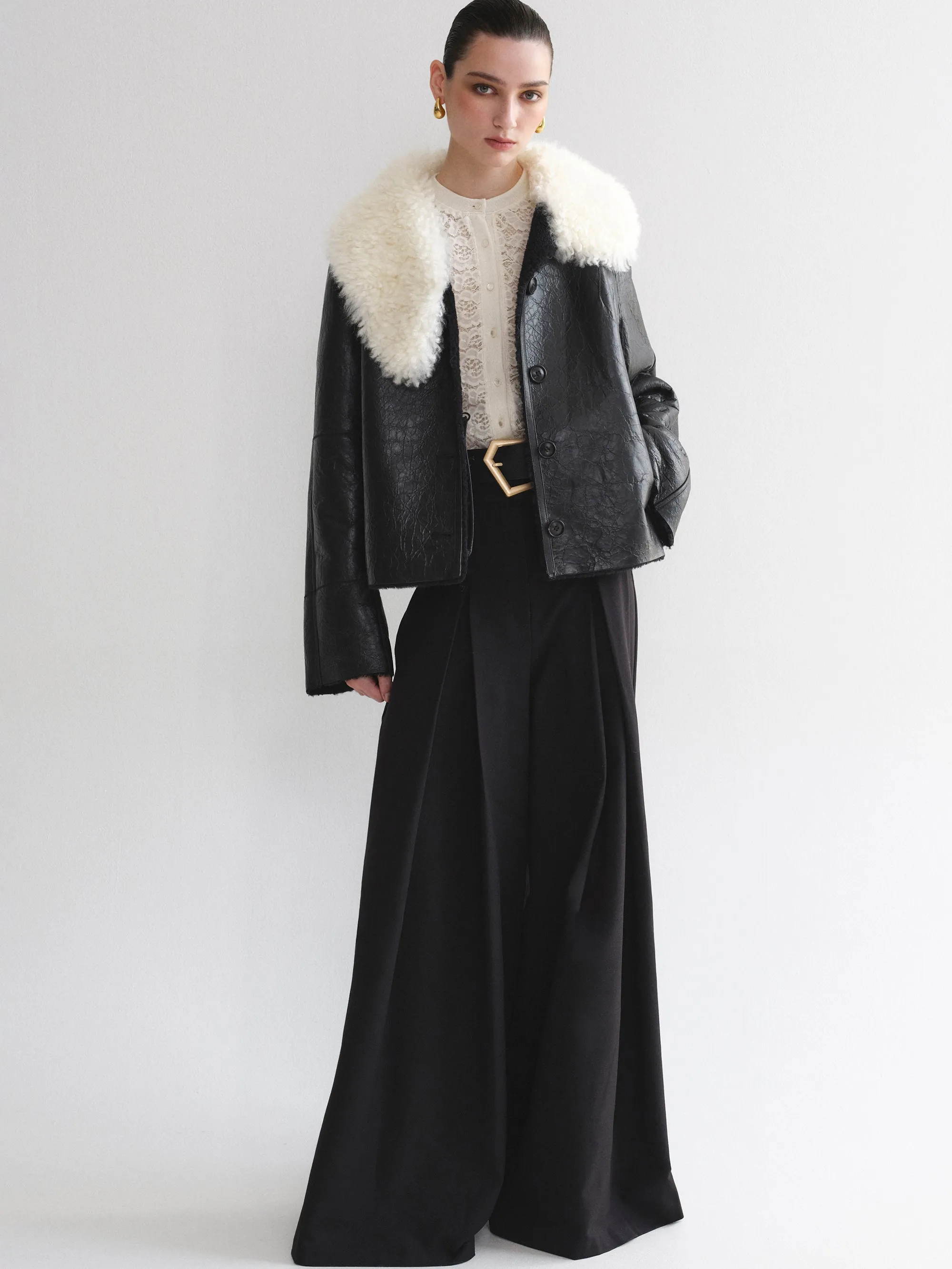 Makiro Lamb Fur Jacket, Black