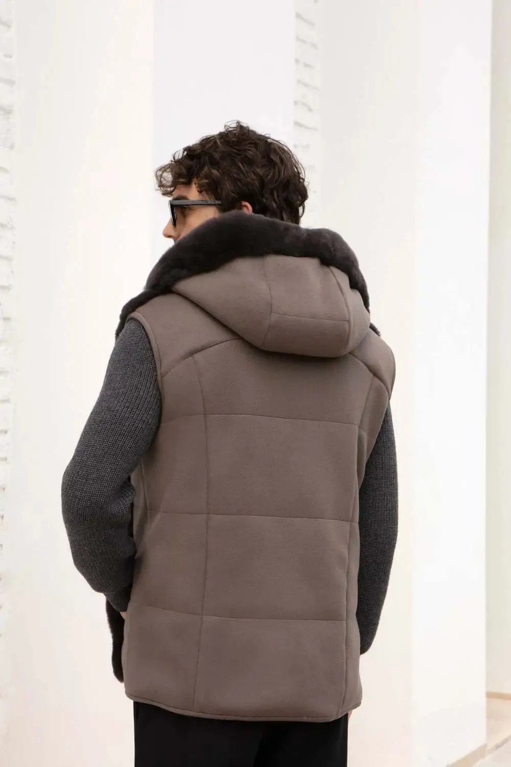 Mens mink vest with hood