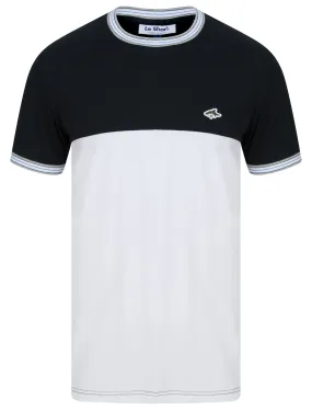 Milo Colour Block Cotton T-Shirt with Tipping in Jet Black - Le Shark