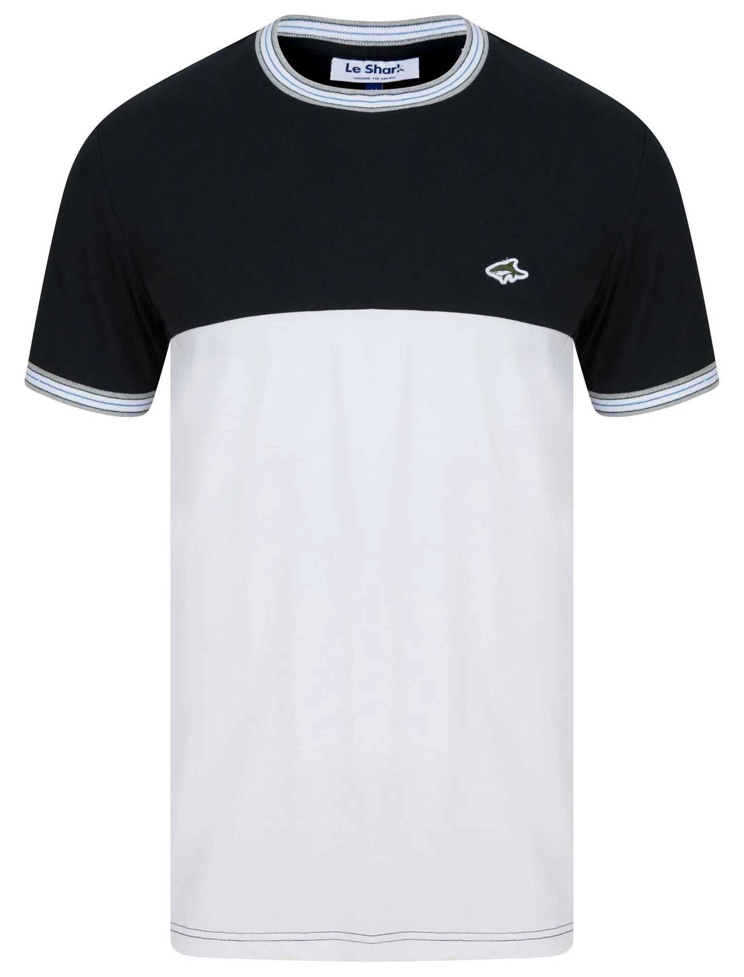 Milo Colour Block Cotton T-Shirt with Tipping in Jet Black - Le Shark