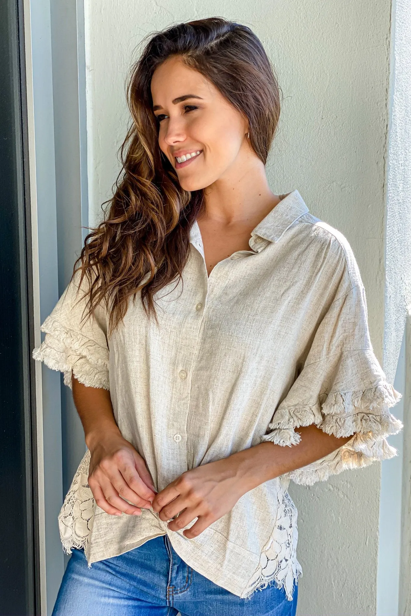 Oatmeal Button Down Top
