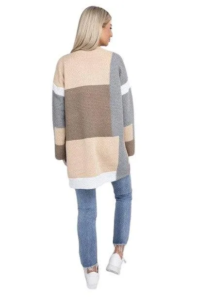Open Front Color Block Cardigan