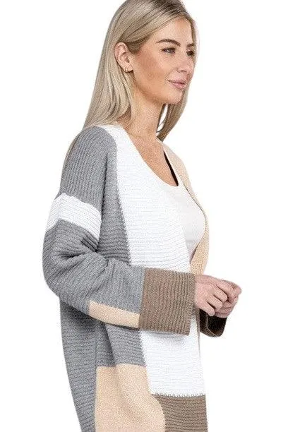 Open Front Color Block Cardigan