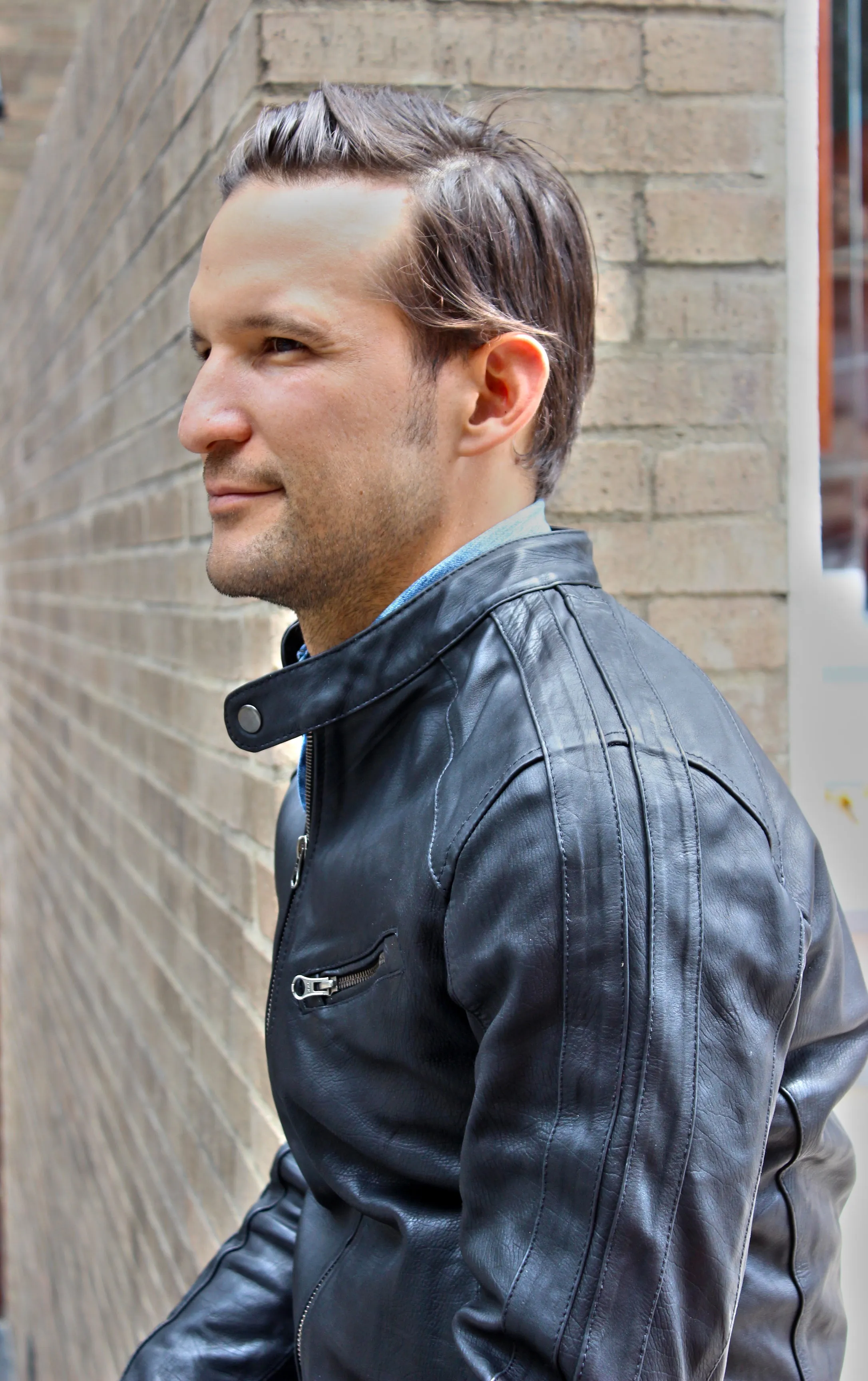R80 Leather Jacket Black & Black Stripes