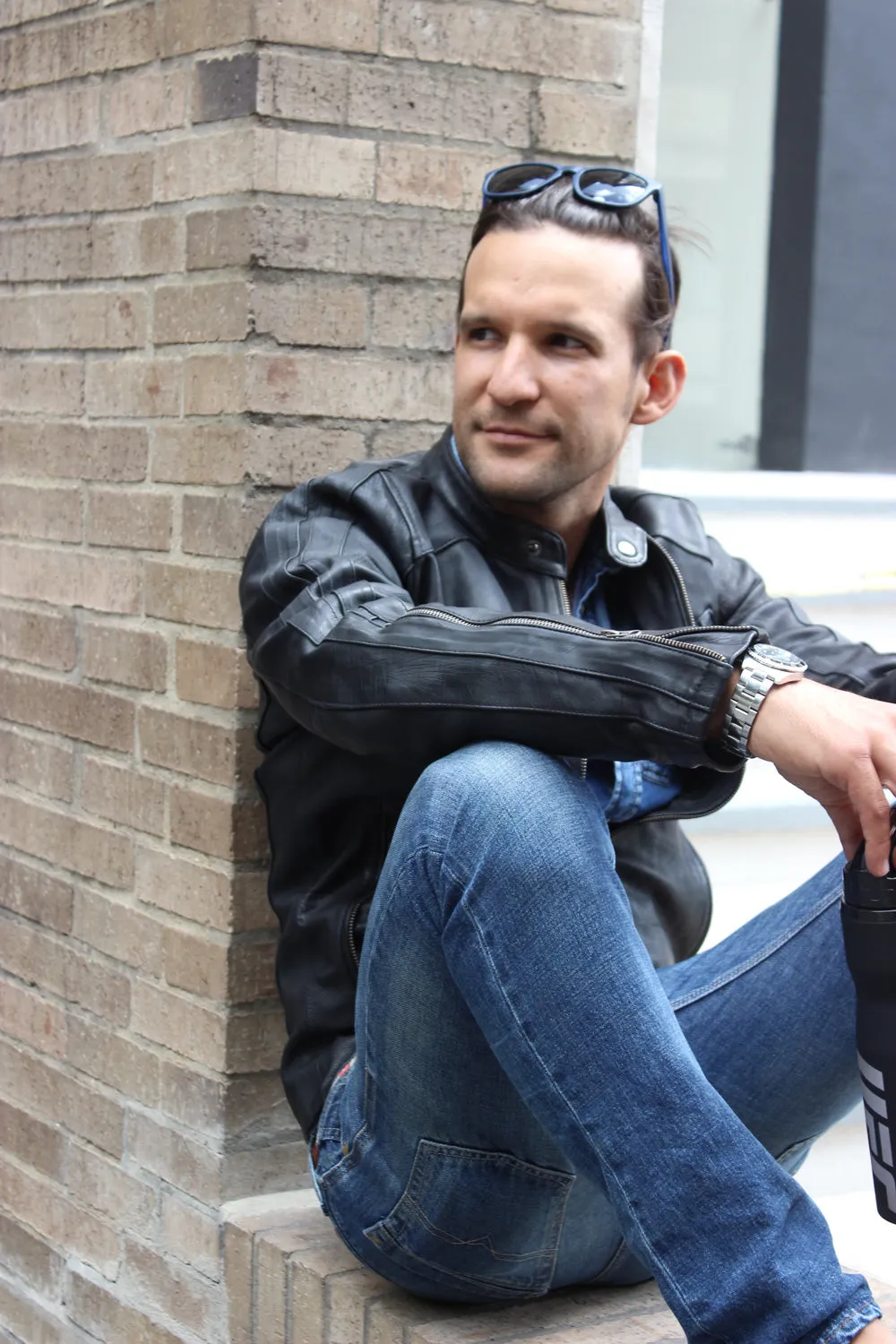 R80 Leather Jacket Black & Black Stripes