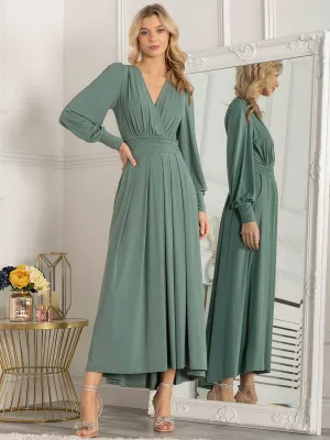 Rashelle Jersey Long Sleeve Maxi Dress, Pleat Green Rashelle Jersey Long Sleeve Maxi Dress, Pleat Green