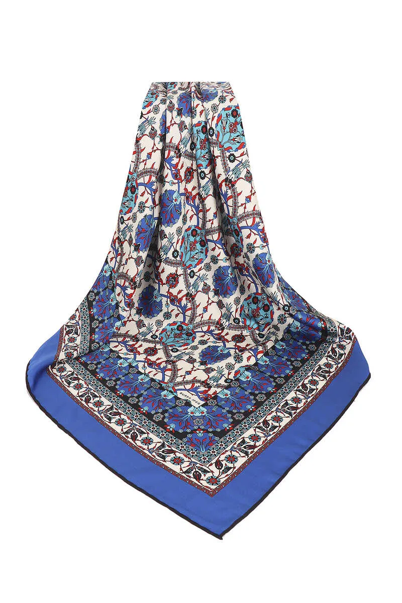 Saks Tile Tulip Pattern Silky Square Scarf