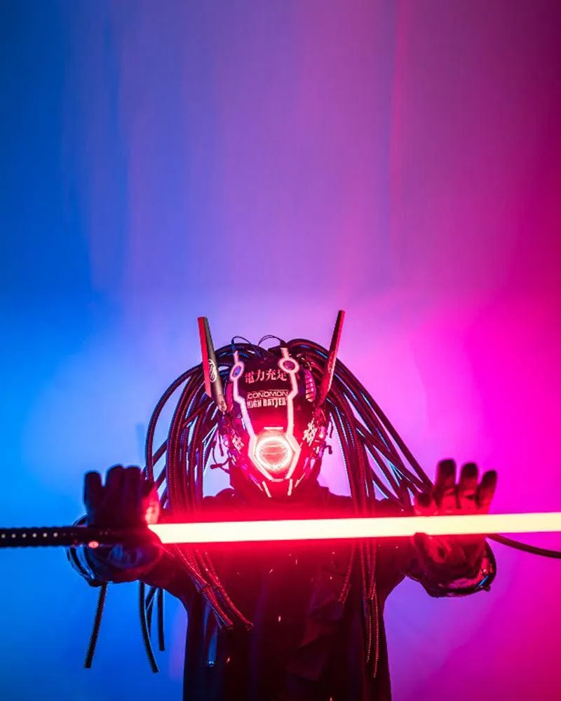 Samurai Dreadlocks LED Cyberpunk Helmet Mask (LEDs available in 7 colors）