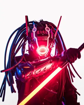 Samurai Dreadlocks LED Cyberpunk Helmet Mask (LEDs available in 7 colors）