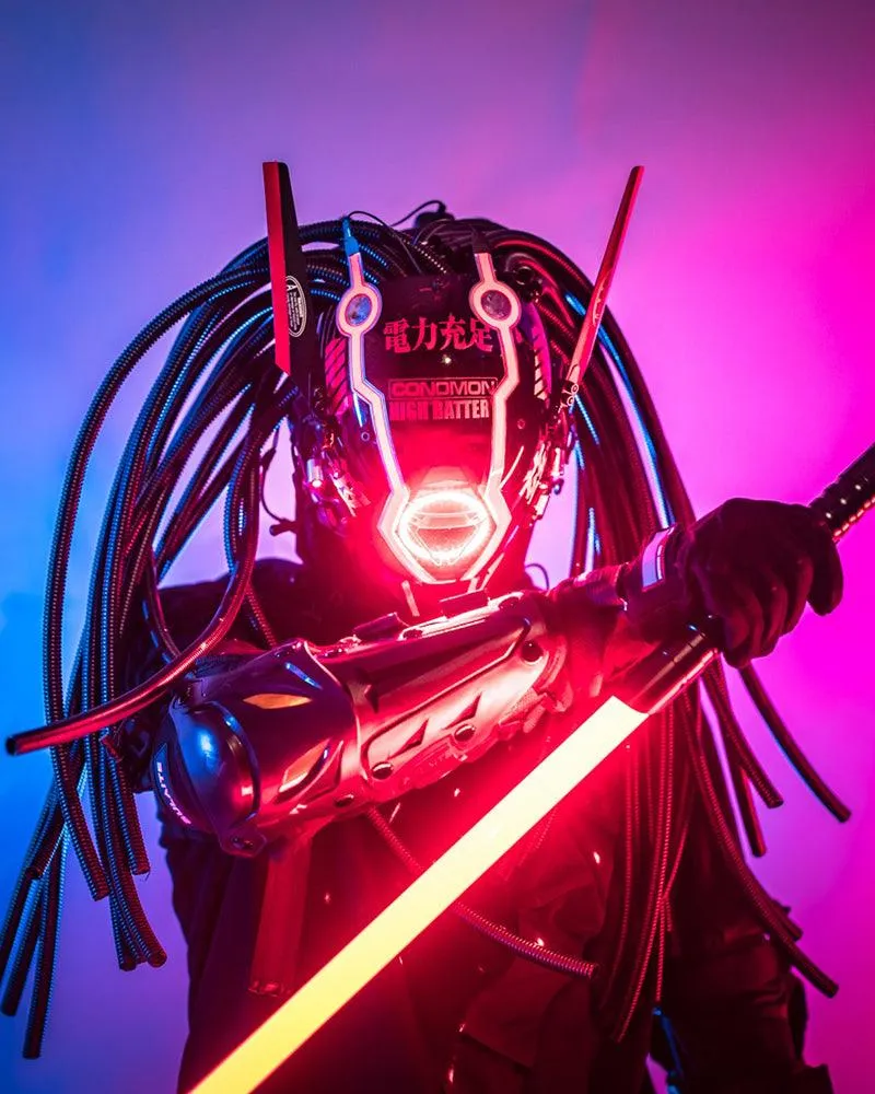 Samurai Dreadlocks LED Cyberpunk Helmet Mask (LEDs available in 7 colors）