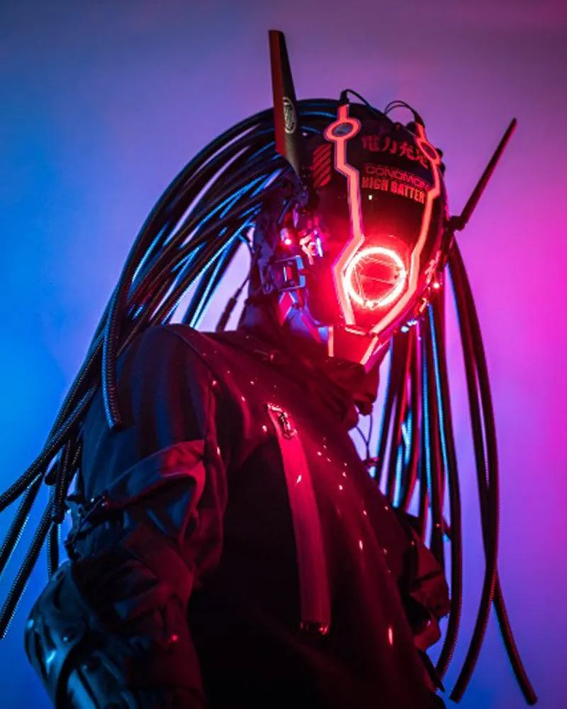 Samurai Dreadlocks LED Cyberpunk Helmet Mask (LEDs available in 7 colors）