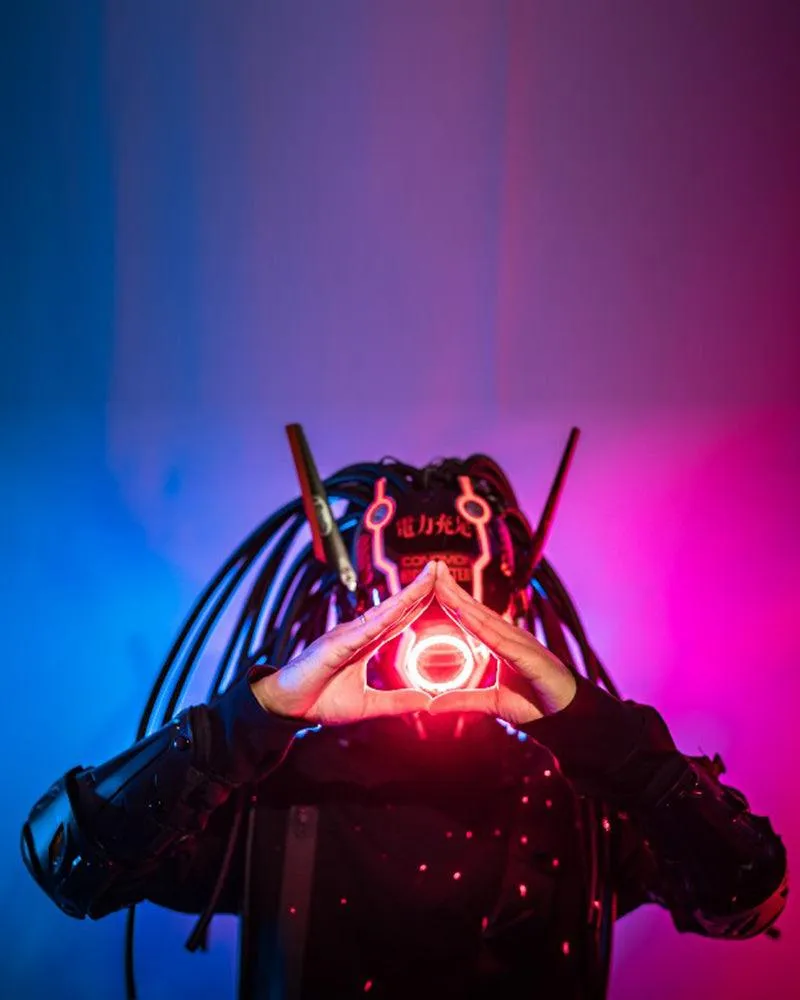 Samurai Dreadlocks LED Cyberpunk Helmet Mask (LEDs available in 7 colors）