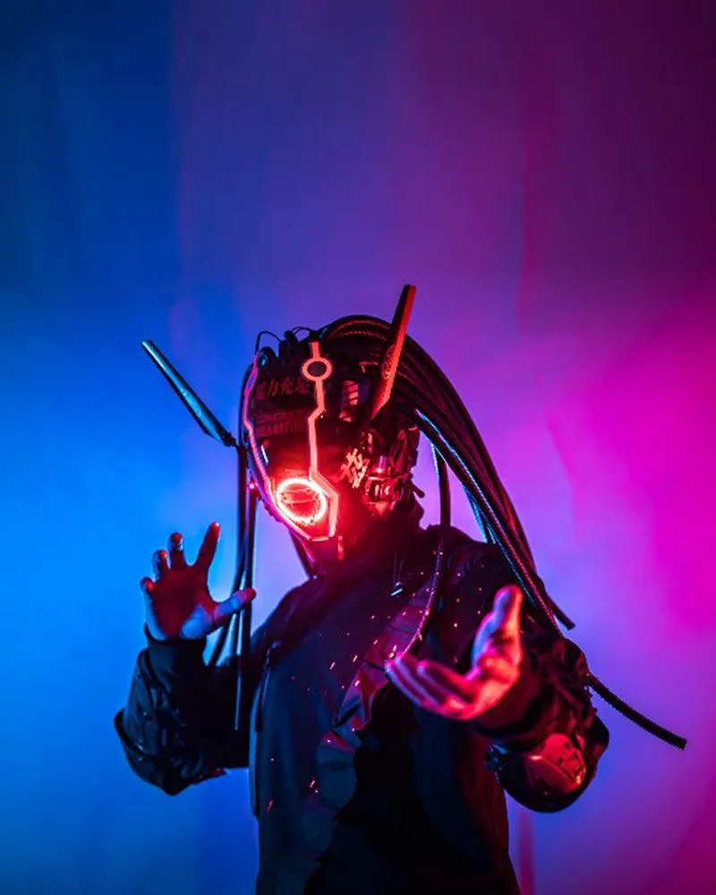 Samurai Dreadlocks LED Cyberpunk Helmet Mask (LEDs available in 7 colors）