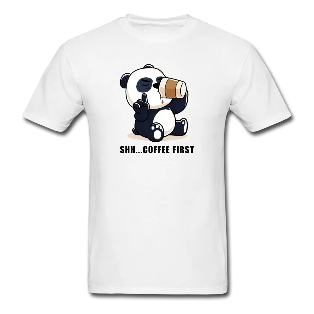 Shh.. Coffee First Panda Men's Funny T-Shirt (Light Colors)