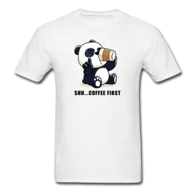 Shh.. Coffee First Panda Men's Funny T-Shirt (Light Colors)