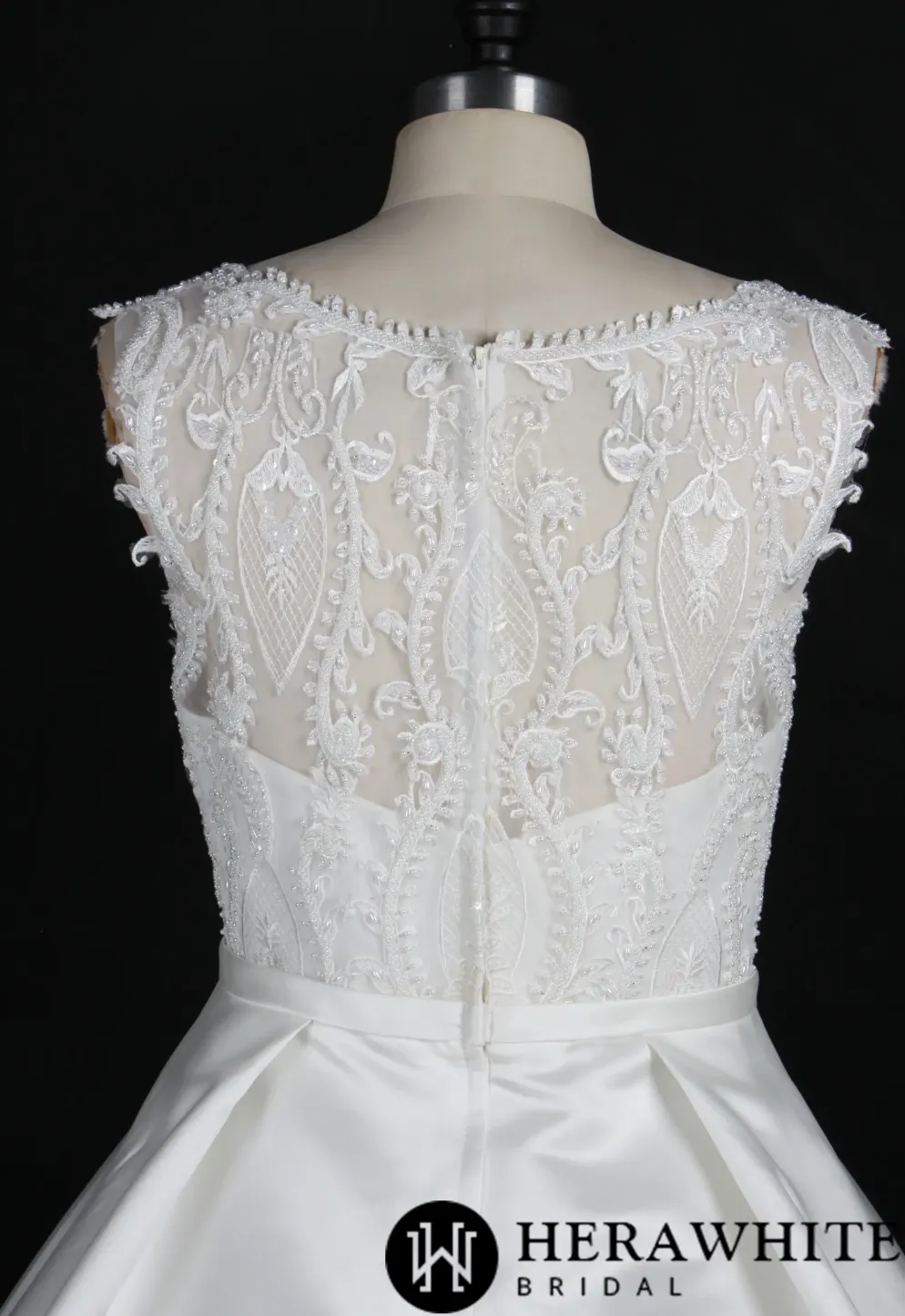 Simple Satin Wedding Ballgown With Beaded Lace