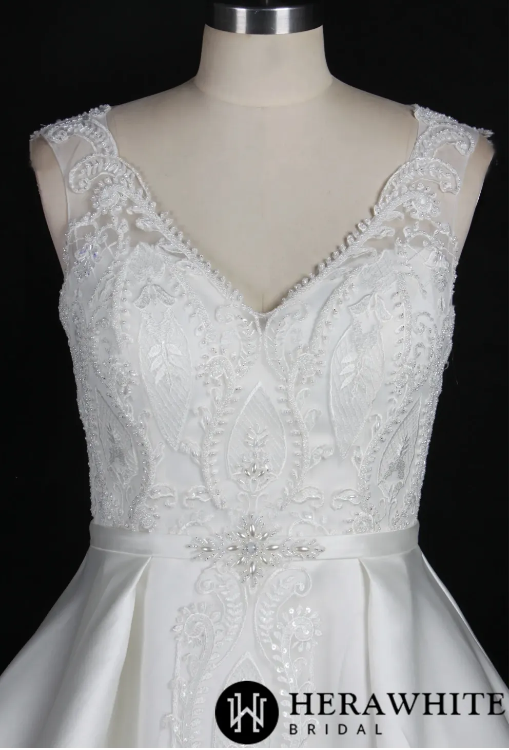 Simple Satin Wedding Ballgown With Beaded Lace