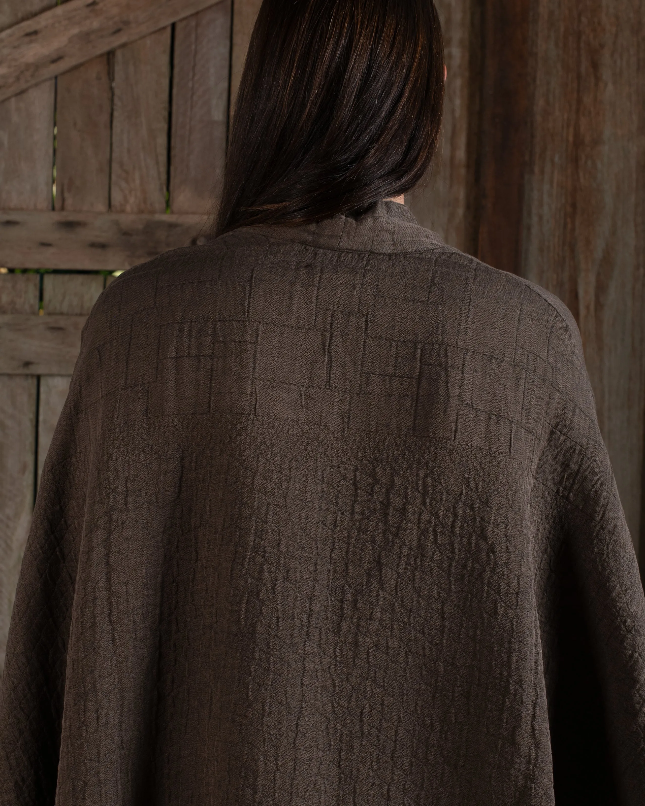Sleeveless Kimono w/ Belt Jacquard Chocolate