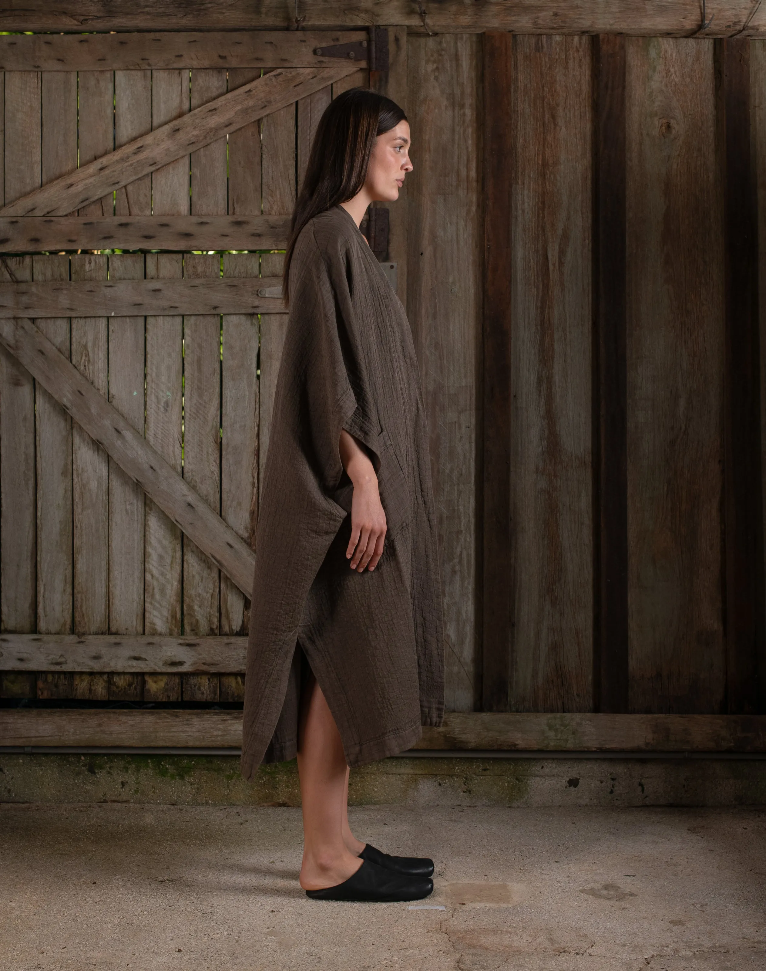 Sleeveless Kimono w/ Belt Jacquard Chocolate
