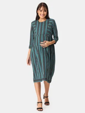 Teal and Black Stripes Cotton Maternity and Casual Dress Teal and Black Stripes Cotton Maternity and Casual Dress