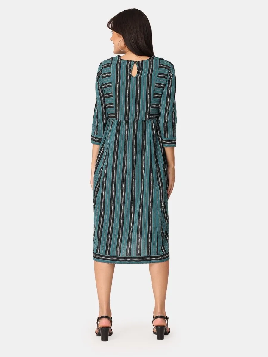 Teal and Black Stripes Cotton Maternity and Casual Dress